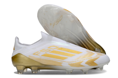 Men's Adidas F50 Elite Laceless FG Firm Ground Low-Tops Football Boots - White/Gold