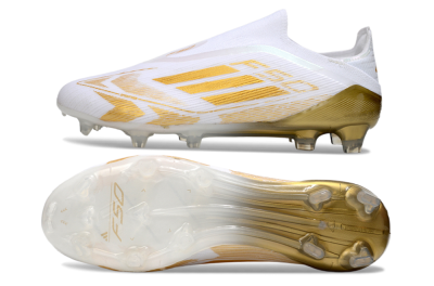 Men's Adidas F50 Elite Laceless FG Firm Ground Low-Tops Football Boots - White/Gold