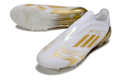 Men's Adidas F50 Elite Laceless FG Firm Ground Low-Tops Football Boots - White/Gold