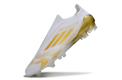 Men's Adidas F50 Elite Laceless FG Firm Ground Low-Tops Football Boots - White/Gold