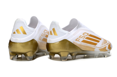 Men's Adidas F50 Elite Laceless FG Firm Ground Low-Tops Football Boots - White/Gold