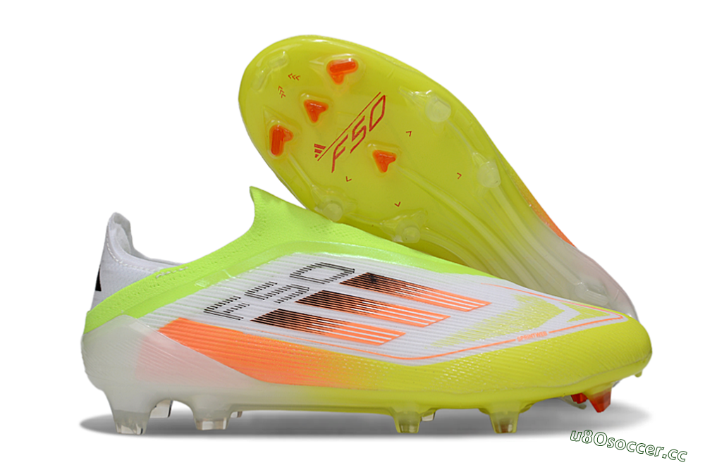 Men's Adidas F50 Elite Laceless FG Firm Ground Low-Tops Football Boots - White/Yellow/Orange 2