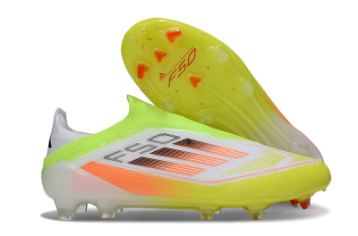Men's Adidas F50 Elite Laceless FG Firm Ground Low-Tops Football Boots - White/Yellow/Orange
