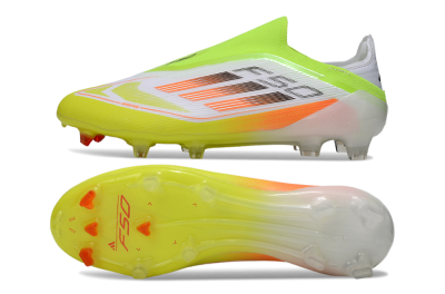 Men's Adidas F50 Elite Laceless FG Firm Ground Low-Tops Football Boots - White/Yellow/Orange
