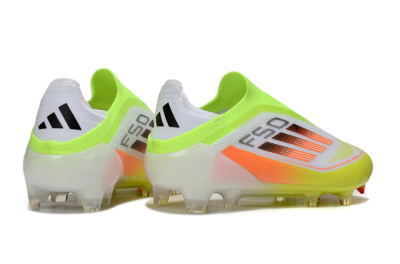 Men's Adidas F50 Elite Laceless FG Firm Ground Low-Tops Football Boots - White/Yellow/Orange
