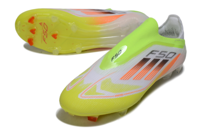 Men's Adidas F50 Elite Laceless FG Firm Ground Low-Tops Football Boots - White/Yellow/Orange