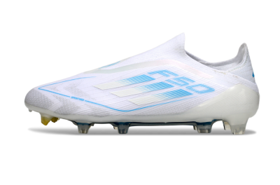 Men's Adidas F50 Elite Laceless FG Firm Ground Low-Tops Football Boots - White/Blue