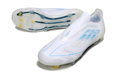 Men's Adidas F50 Elite Laceless FG Firm Ground Low-Tops Football Boots - White/Blue