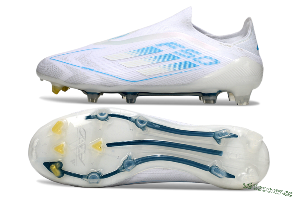 Men's Adidas F50 Elite Laceless FG Firm Ground Low-Tops Football Boots - White/Blue 1