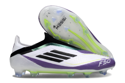 Men's Messi x Adidas F50 Elite Laceless FG Firm Ground Low-Tops Football Boots - White/Purple/Black