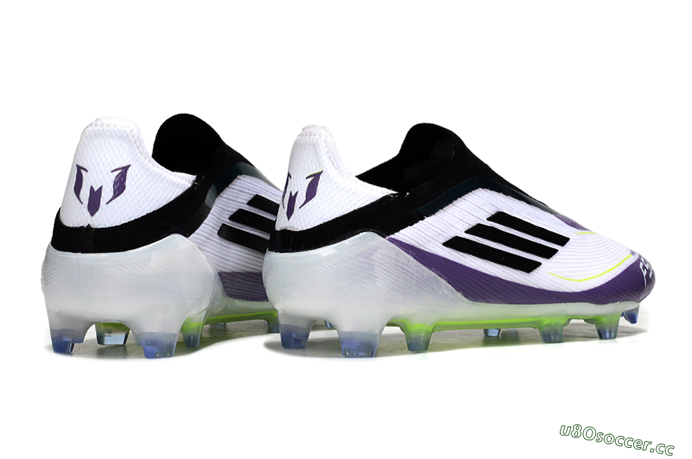 Men's Messi x Adidas F50 Elite Laceless FG Firm Ground Low-Tops Football Boots - White/Purple/Black 6