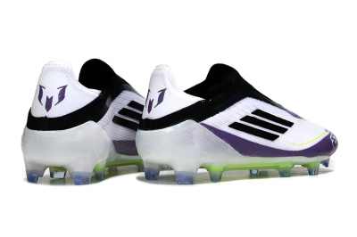 Men's Messi x Adidas F50 Elite Laceless FG Firm Ground Low-Tops Football Boots - White/Purple/Black