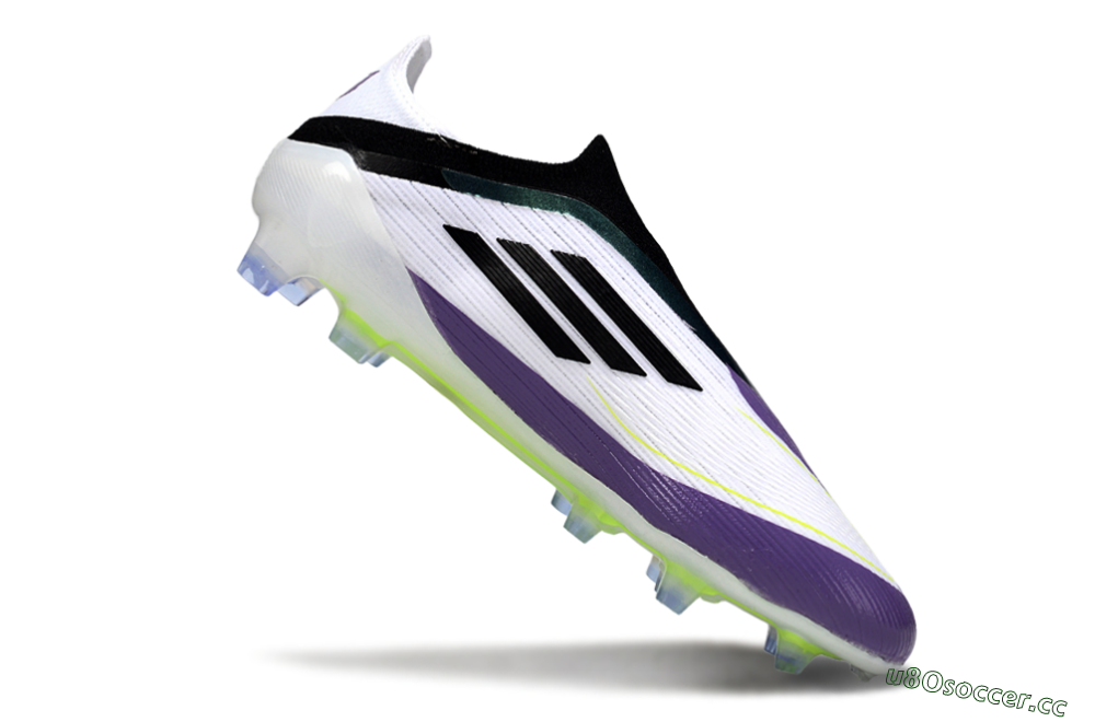Men's Messi x Adidas F50 Elite Laceless FG Firm Ground Low-Tops Football Boots - White/Purple/Black 4