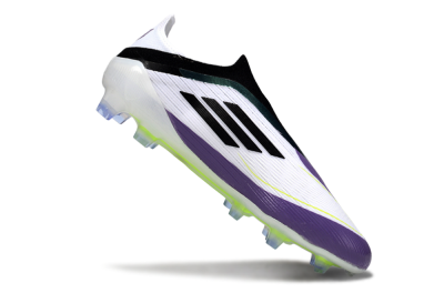 Men's Messi x Adidas F50 Elite Laceless FG Firm Ground Low-Tops Football Boots - White/Purple/Black
