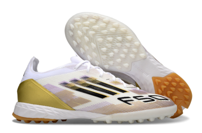Men's Adidas F50 Pro TF Artificial Turf Low-Tops Football Shoes - White/Black/Gold