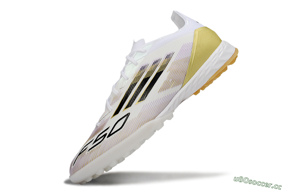 Men's Adidas F50 Pro TF Artificial Turf Low-Tops Football Shoes - White/Black/Gold 5