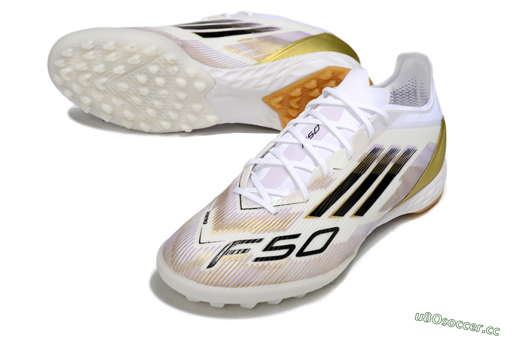 Men's Adidas F50 Pro TF Artificial Turf Low-Tops Football Shoes - White/Black/Gold 3