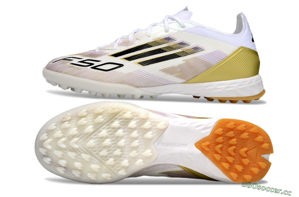 Men's Adidas F50 Pro TF Artificial Turf Low-Tops Football Shoes - White/Black/Gold 1