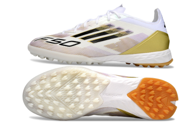 Men's Adidas F50 Pro TF Artificial Turf Low-Tops Football Shoes - White/Black/Gold