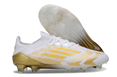 Men's Adidas F50 Elite FG Firm Ground Low-Tops Football Boots - White/Gold