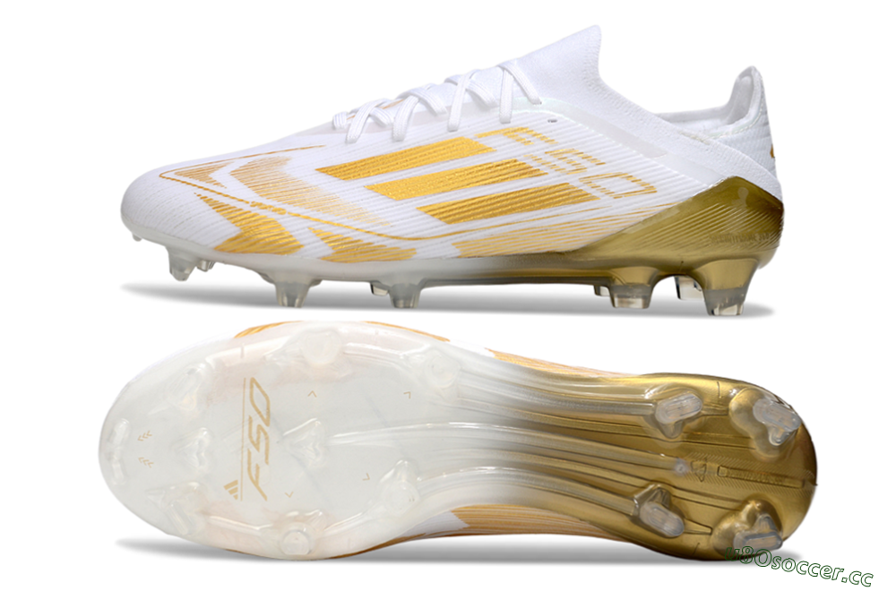 Men's Adidas F50 Elite FG Firm Ground Low-Tops Football Boots - White/Gold 1