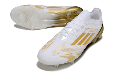 Men's Adidas F50 Elite FG Firm Ground Low-Tops Football Boots - White/Gold