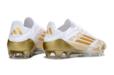 Men's Adidas F50 Elite FG Firm Ground Low-Tops Football Boots - White/Gold