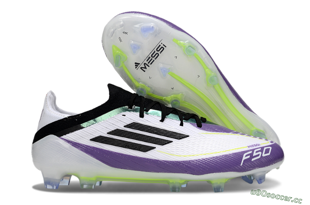 Men's Messi x Adidas F50 Elite FG Firm Ground Low-Tops Football Boots - White/Purple/Black 2