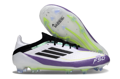 Men's Messi x Adidas F50 Elite FG Firm Ground Low-Tops Football Boots - White/Purple/Black
