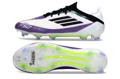 Men's Messi x Adidas F50 Elite FG Firm Ground Low-Tops Football Boots - White/Purple/Black