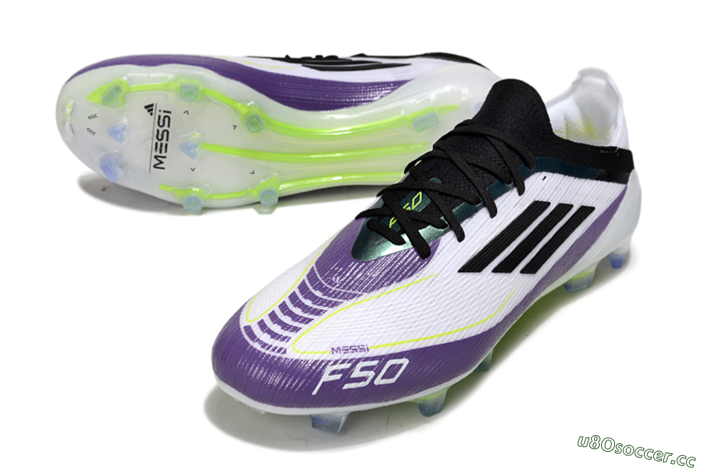 Men's Messi x Adidas F50 Elite FG Firm Ground Low-Tops Football Boots - White/Purple/Black 3