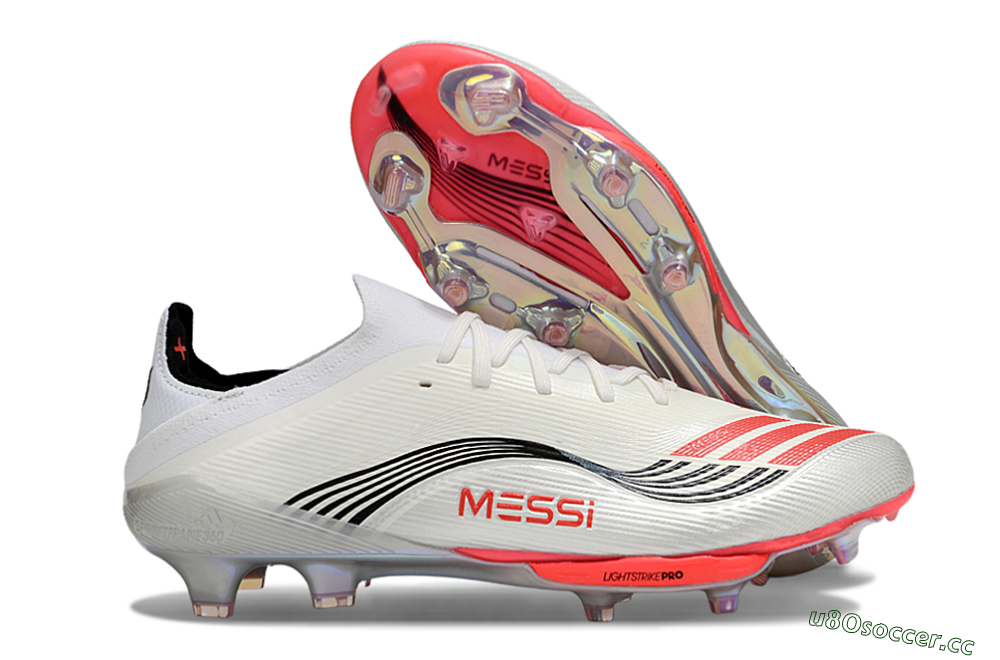 Men's Messi x Adidas F50+ Elite FG Firm Ground Low-Tops Football Boots - Silver/Red/Black 2
