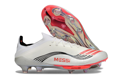 Men's Messi x Adidas F50+ Elite FG Firm Ground Low-Tops Football Boots - Silver/Red/Black