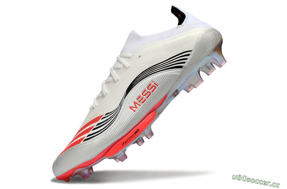 Men's Messi x Adidas F50+ Elite FG Firm Ground Low-Tops Football Boots - Silver/Red/Black 5