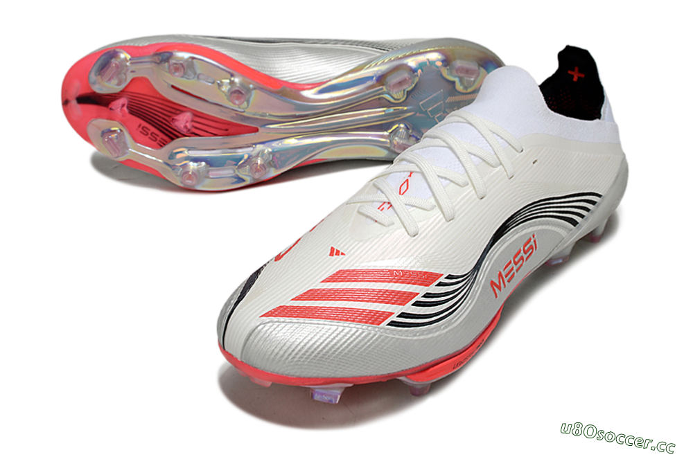 Men's Messi x Adidas F50+ Elite FG Firm Ground Low-Tops Football Boots - Silver/Red/Black 3