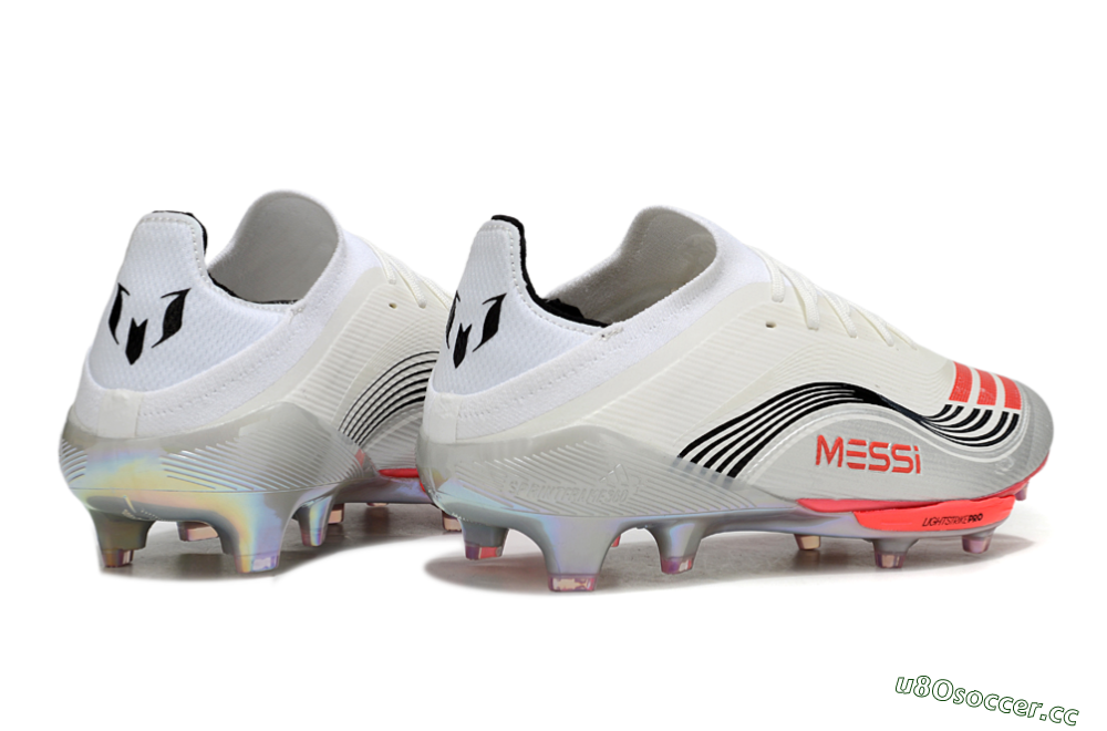 Men's Messi x Adidas F50+ Elite FG Firm Ground Low-Tops Football Boots - Silver/Red/Black 6