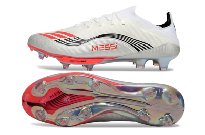 Men's Messi x Adidas F50+ Elite FG Firm Ground Low-Tops Football Boots - Silver/Red/Black