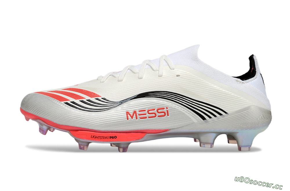 Men's Messi x Adidas F50+ Elite FG Firm Ground Low-Tops Football Boots - Silver/Red/Black 0