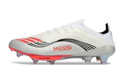Men's Messi x Adidas F50+ Elite FG Firm Ground Low-Tops Football Boots - Silver/Red/Black