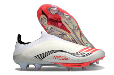 Men's Messi x Adidas F50+ Elite Laceless FG Firm Ground Low-Tops Football Boots - Silver/Red/Black