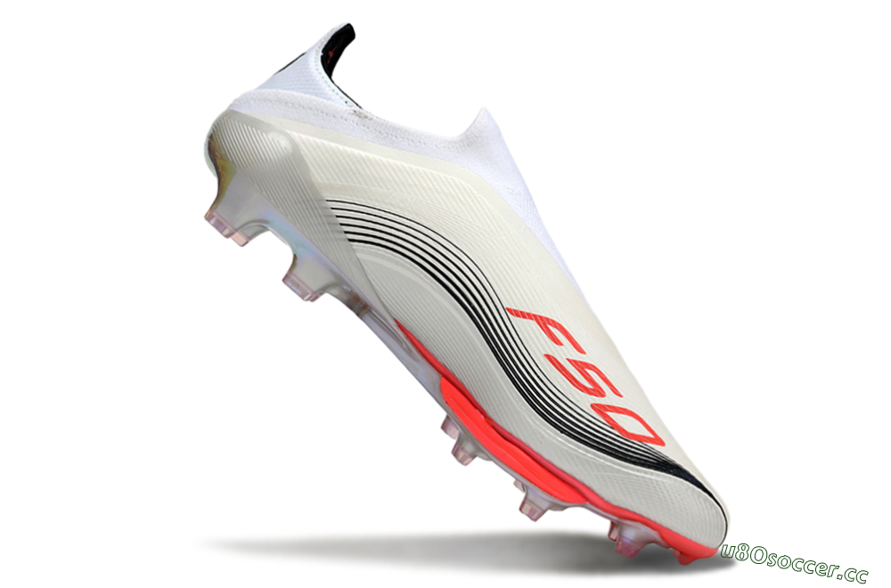 Men's Messi x Adidas F50+ Elite Laceless FG Firm Ground Low-Tops Football Boots - Silver/Red/Black 4