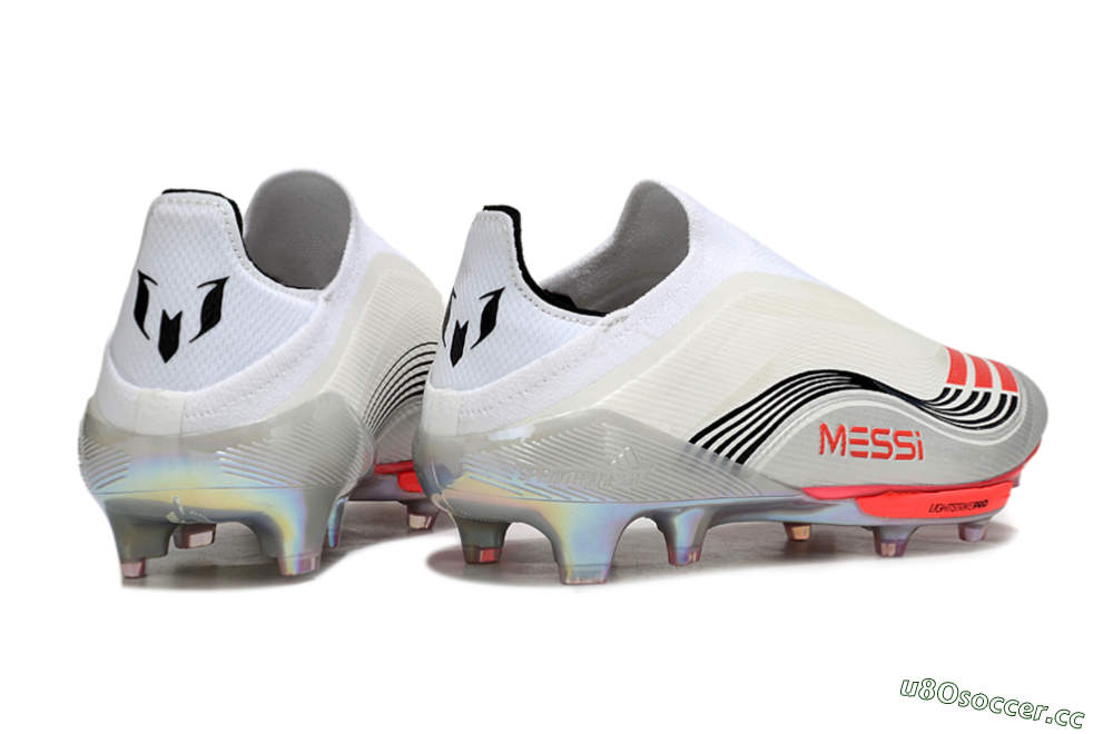 Men's Messi x Adidas F50+ Elite Laceless FG Firm Ground Low-Tops Football Boots - Silver/Red/Black 6