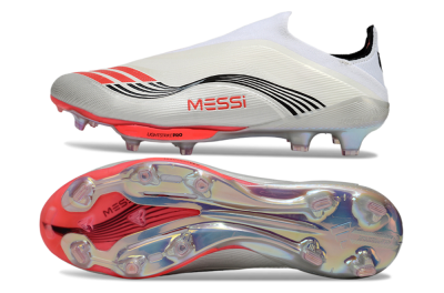 Men's Messi x Adidas F50+ Elite Laceless FG Firm Ground Low-Tops Football Boots - Silver/Red/Black