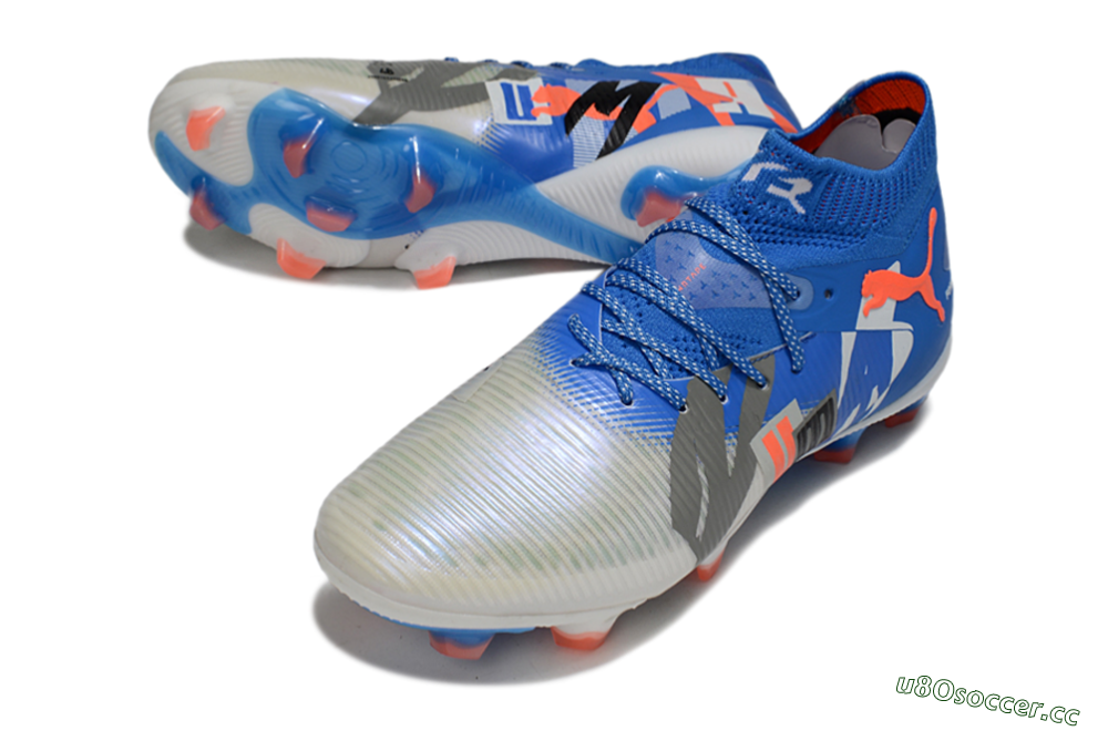 Unisex Puma Future 8 Ultimate FG Firm Ground Low-Tops Football Boots - Blue/Silver/Red 3