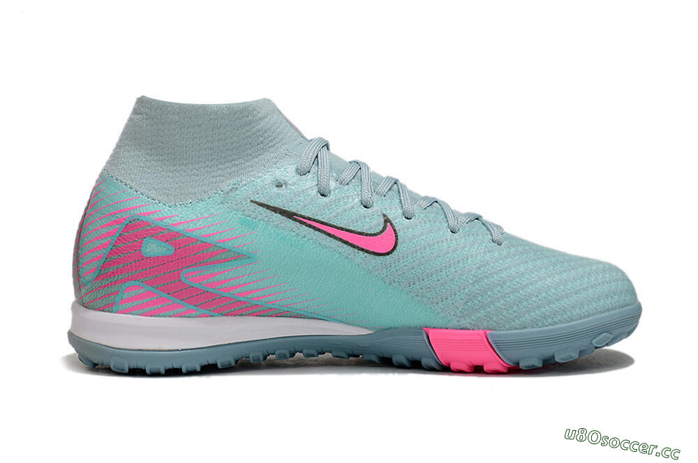 Kids Nike Air Zoom Mercurial Superfly 10 Elite TF Artificial Turf High-Tops Football Shoes - Jade/Pink 4