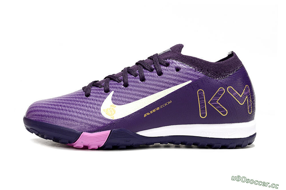 Kids Nike Air Zoom Mercurial Vapor 16 Elite TF Artificial Turf Low-Tops Football Shoes - Purple/White/Gold 0
