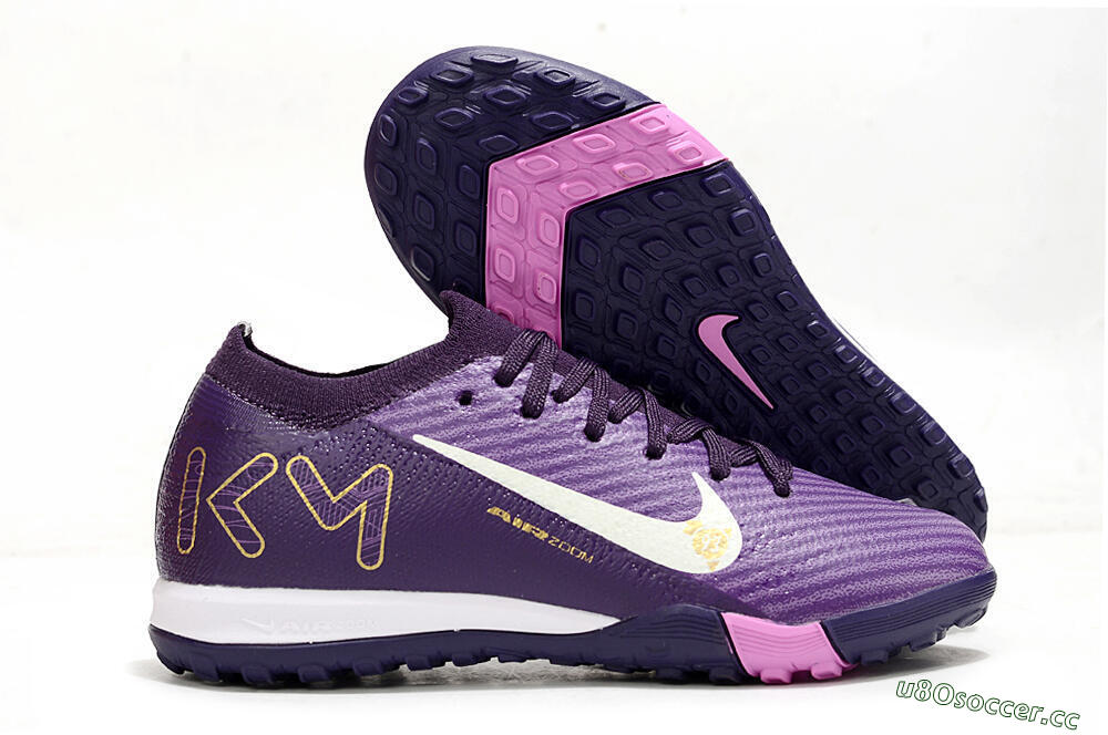 Kids Nike Air Zoom Mercurial Vapor 16 Elite TF Artificial Turf Low-Tops Football Shoes - Purple/White/Gold 2