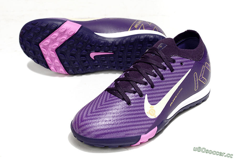 Kids Nike Air Zoom Mercurial Vapor 16 Elite TF Artificial Turf Low-Tops Football Shoes - Purple/White/Gold 3