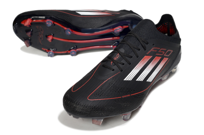 Men's Adidas F50 Elite FG Firm Ground Low-Tops Football Boots - Black/Silver/Red