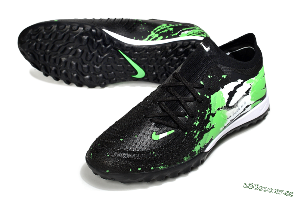 Men's Nike Phantom GX 2 Elite TF Artificial Turf Low-Tops Football Shoes - Black/Green/White 3